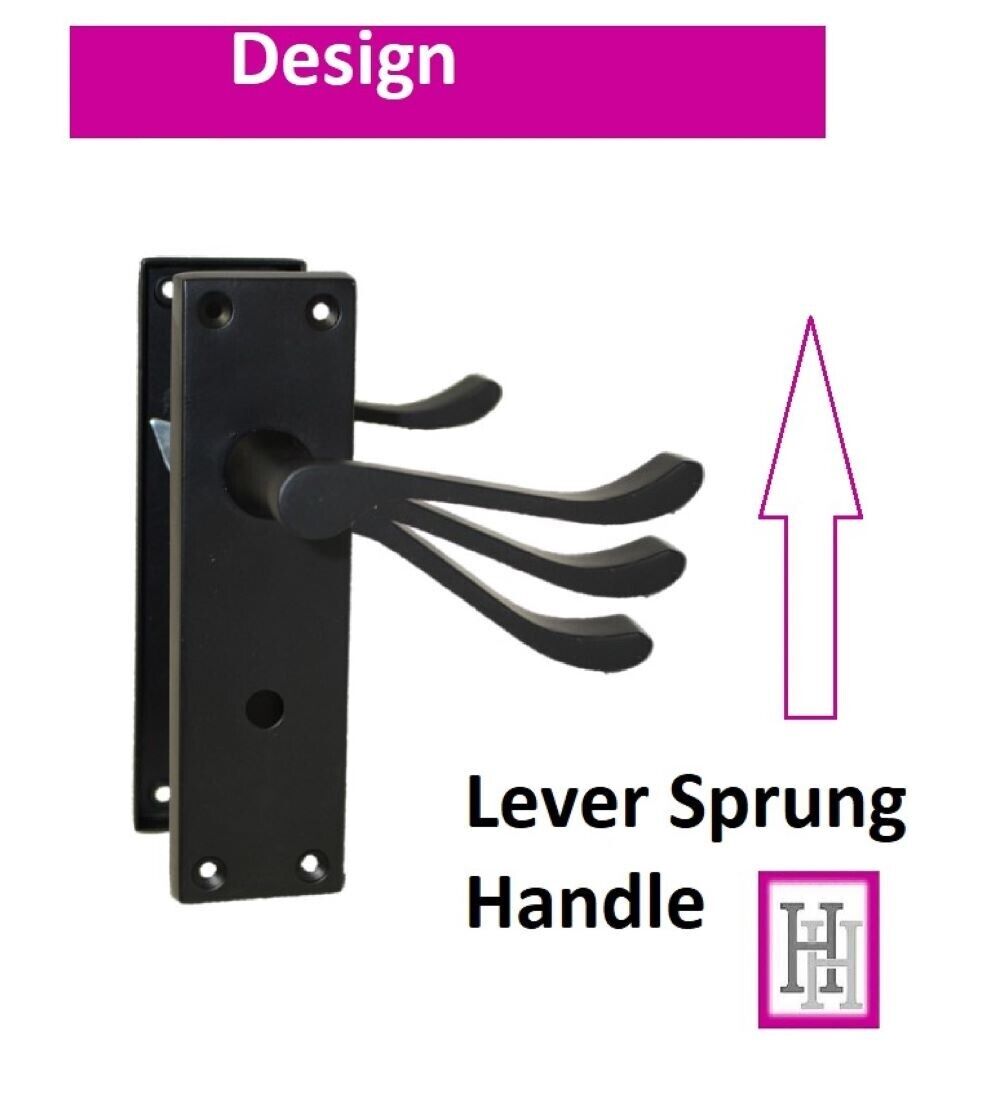 Matt Black Modern Victorian Scroll Bathroom Door Handles and Bath Lock 2 Pairs