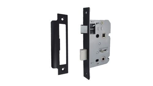 Matt Black Modern Victorian Scroll Bathroom Door Handles and Bath Lock 2 Pairs