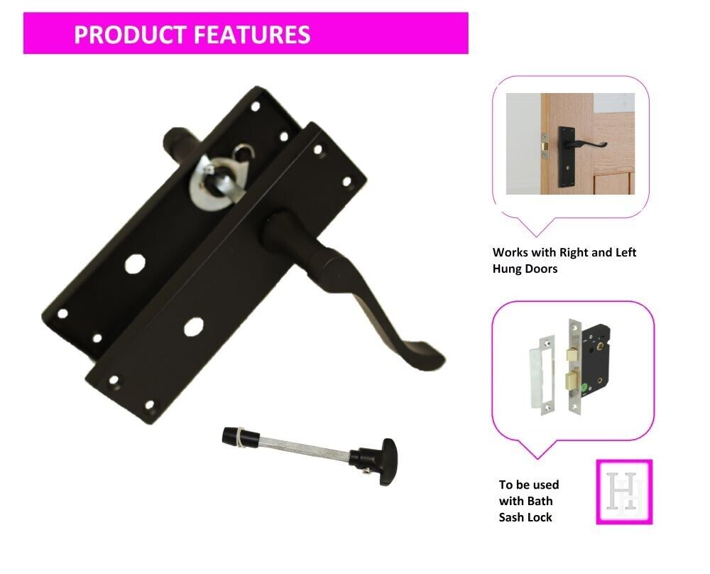 Victorian Black Bathroom Door Handle Set - 2 Pairs Classic Black