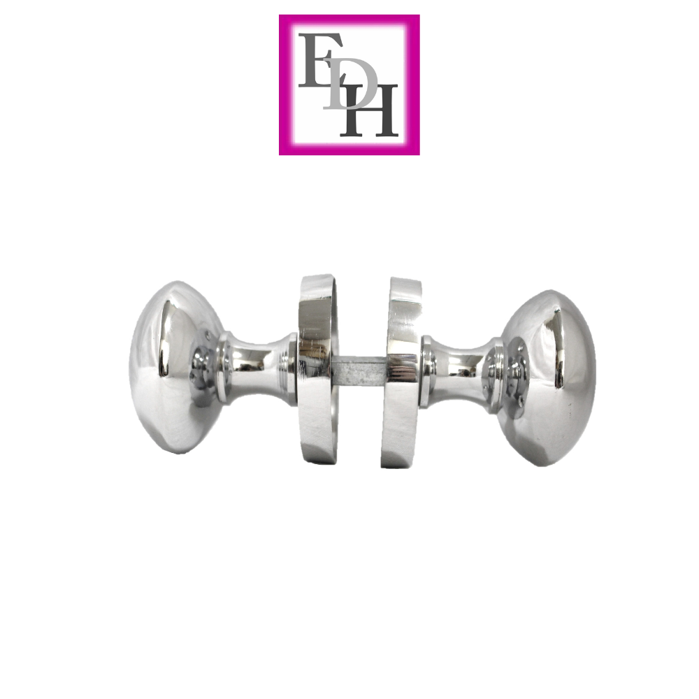 Polished Chrome Round Door Knob Set Including Tubular Latch - Victorian Style