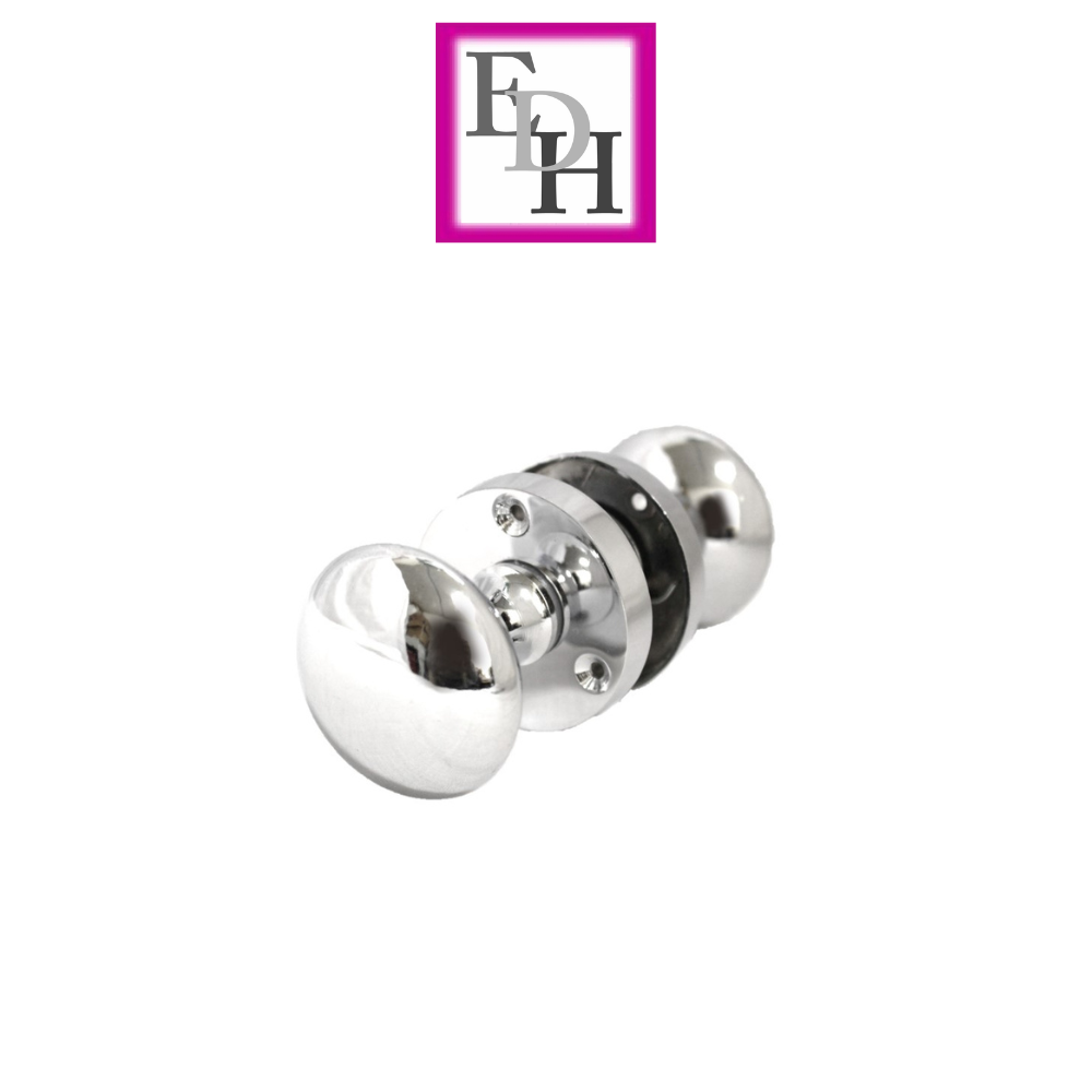 Polished Chrome Round Door Knob Set Including Tubular Latch - Victorian Style