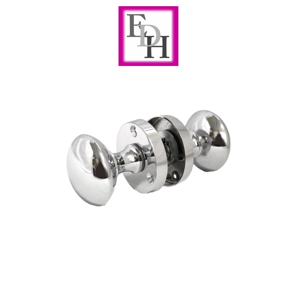 Polished Chrome Round Door Knob Set Including Tubular Latch - Victorian Style