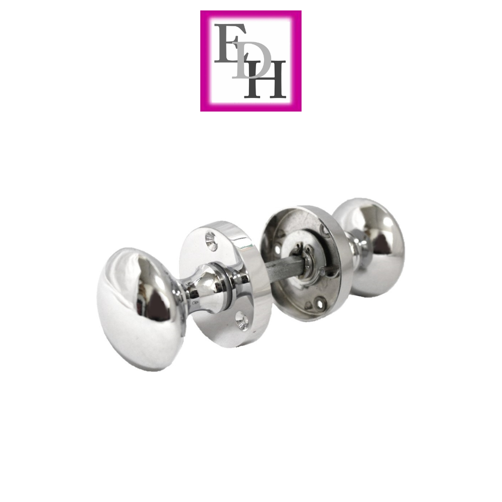 Polished Chrome Round Door Knob Set Including Tubular Latch - Victorian Style