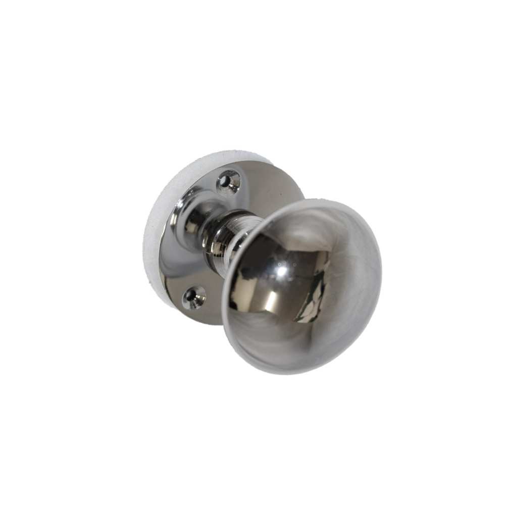 Polished Chrome Round Door Knob Set Including Tubular Latch - Victorian Style