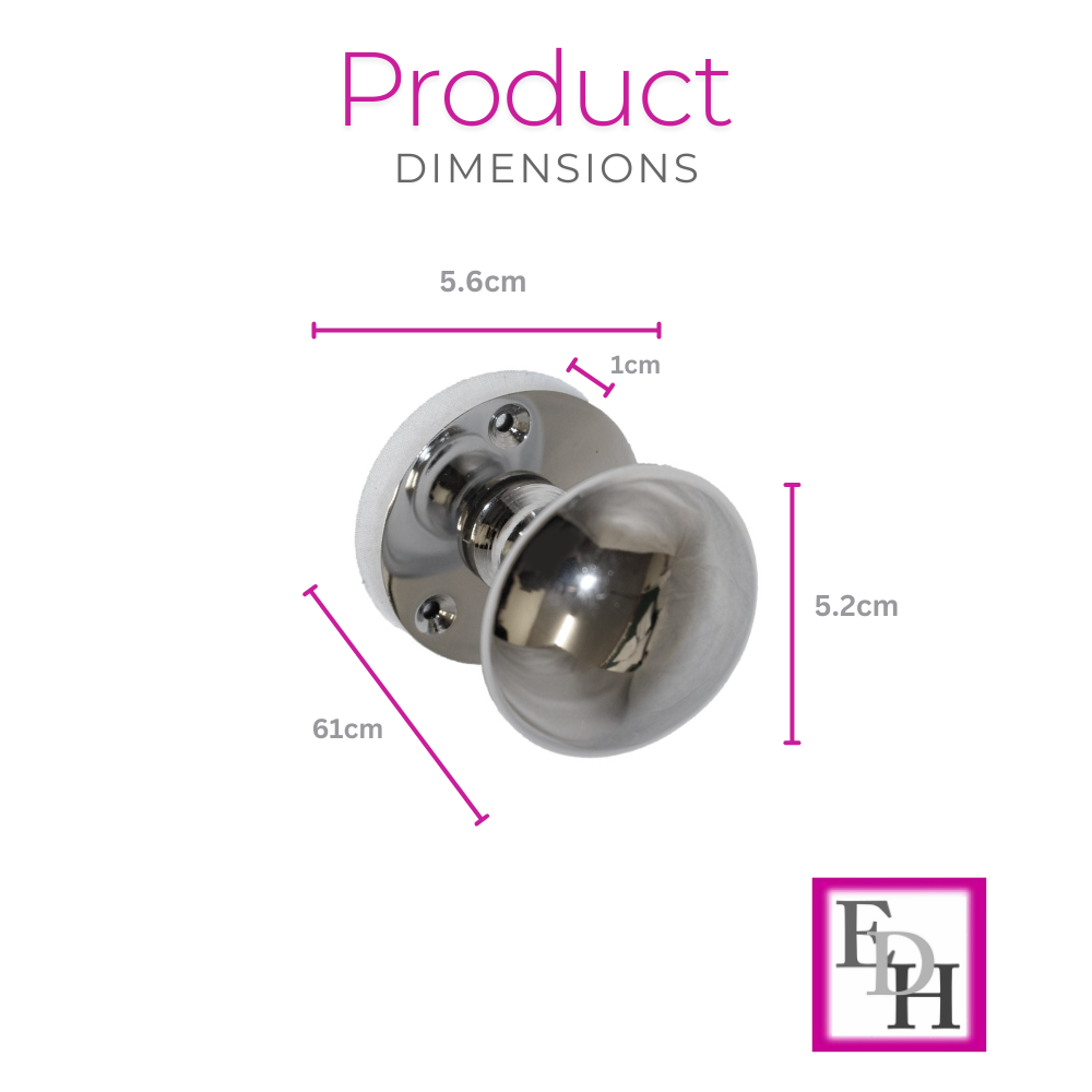 Polished Chrome Round Door Knob Set Including Tubular Latch - Victorian Style