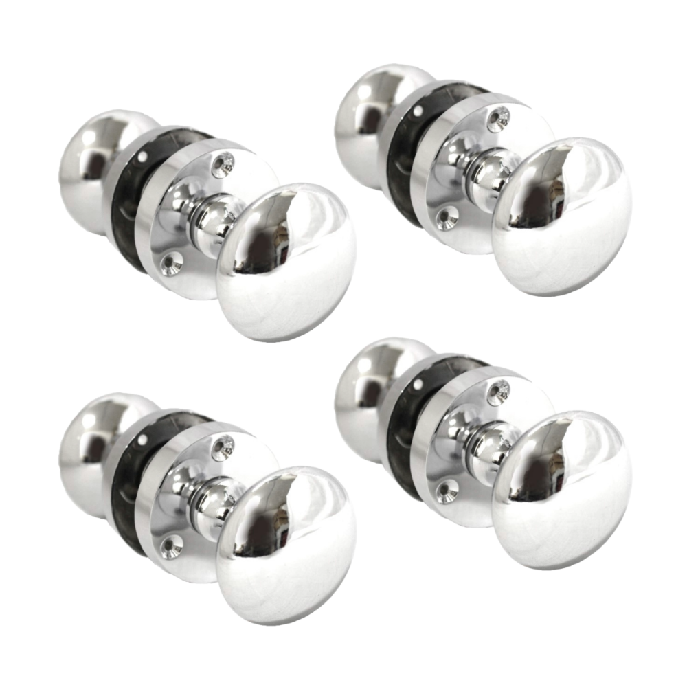 Polished Chrome Round Door Knob Set Including Tubular Latch - Victorian Style