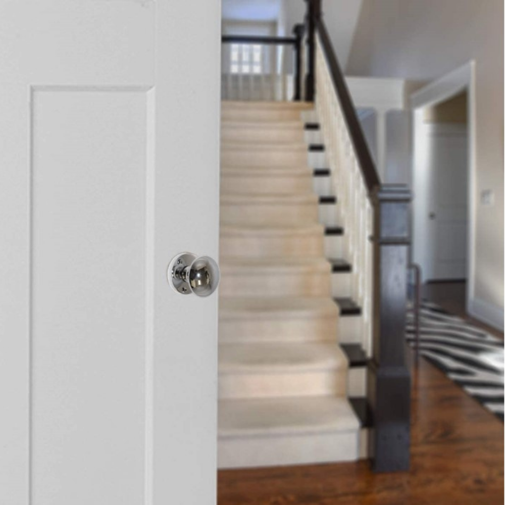 Polished Chrome Round Door Knob Set Including Tubular Latch - Victorian Style