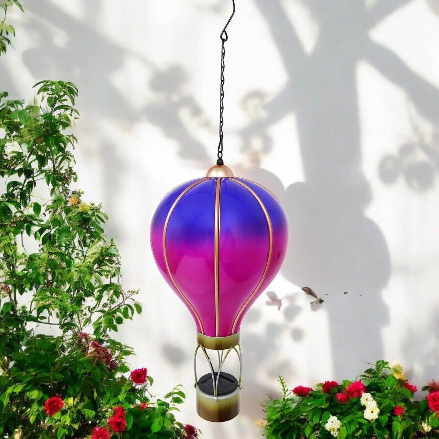 Large Violet Solar Hot Air Balloon β Outdoor Hanging LED Light for Garden+ Patio