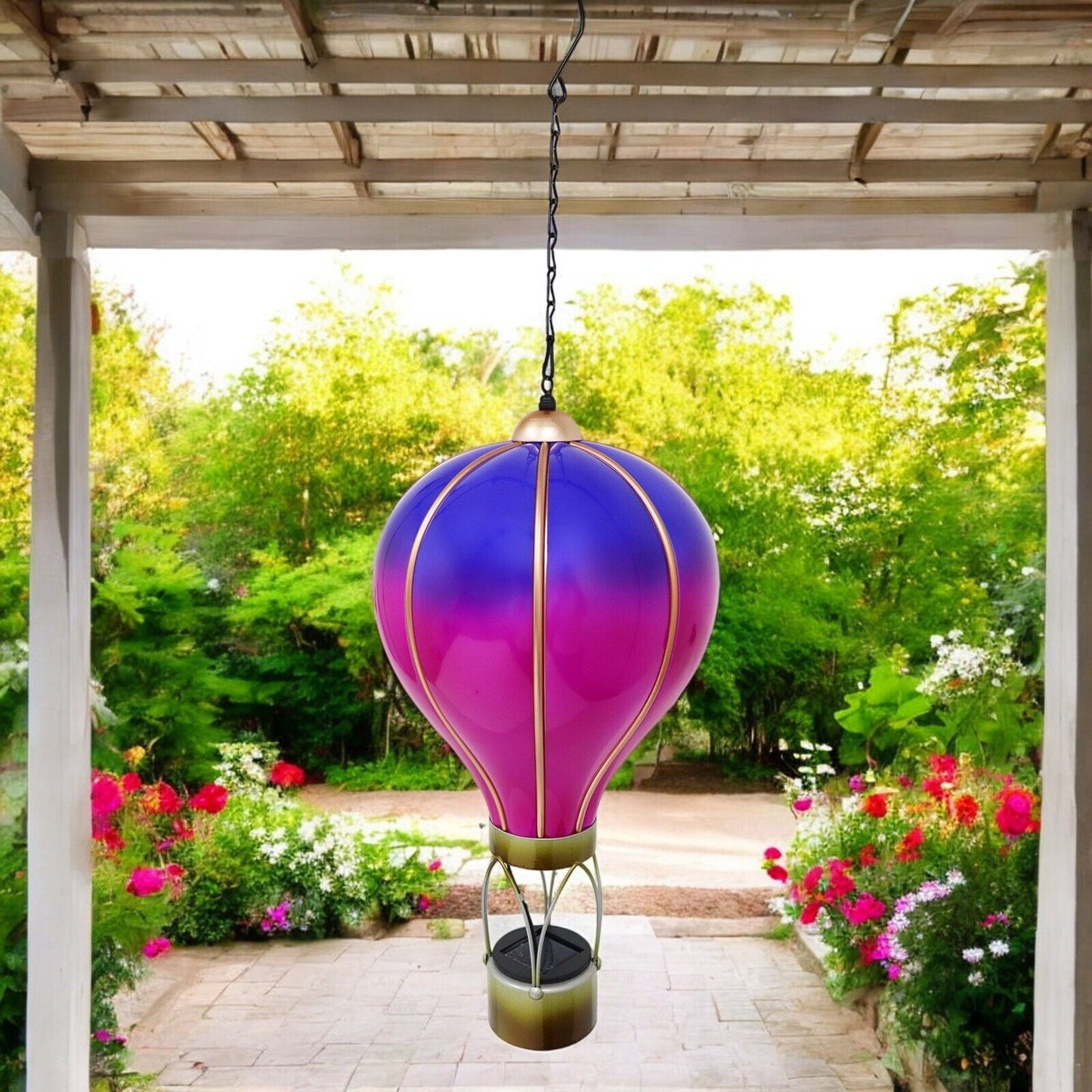 Large Violet Solar Hot Air Balloon β Outdoor Hanging LED Light for Garden+ Patio