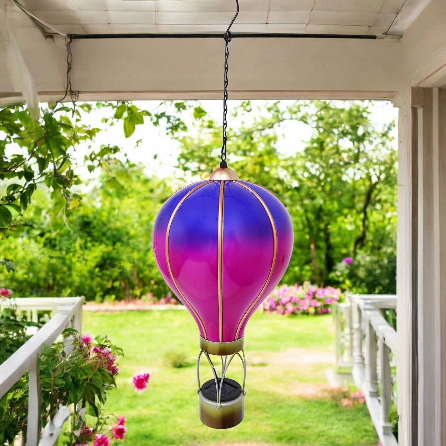 Large Violet Solar Hot Air Balloon β Outdoor Hanging LED Light for Garden+ Patio