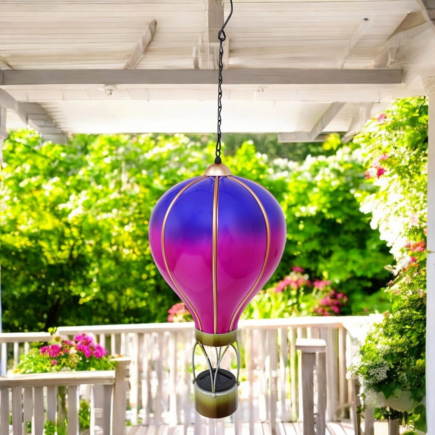 Large Violet Solar Hot Air Balloon β Outdoor Hanging LED Light for Garden+ Patio