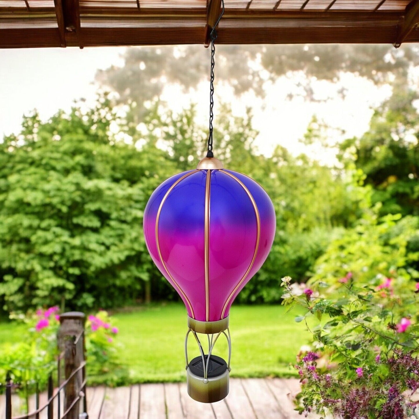 Large Violet Solar Hot Air Balloon β Outdoor Hanging LED Light for Garden+ Patio