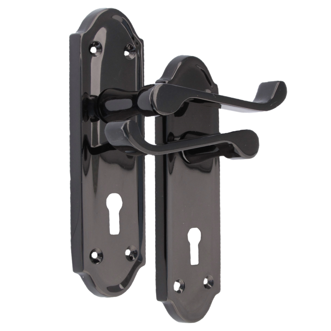 Askworth Door Handle Set – Black Nickel Internal Lock Door Handles 170mm x 48mm