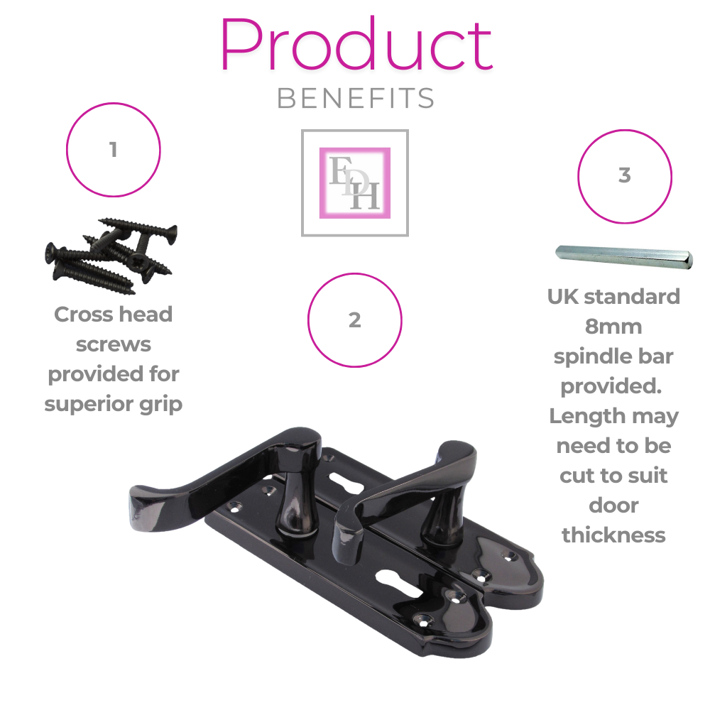 Askworth Door Handle Set – Black Nickel Internal Lock Door Handles 170mm x 48mm