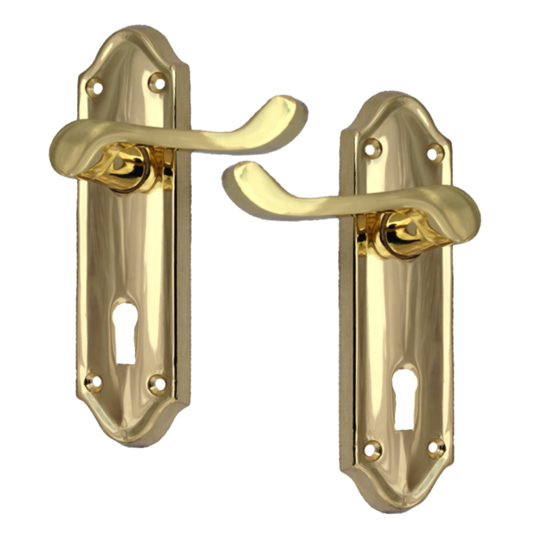 Askworth Brass Plate Internal Lock Door Handles+ 3 Lever Mortice Sash Lock-170mm