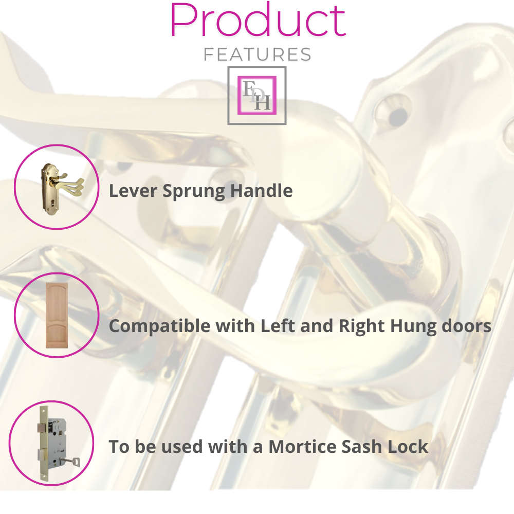 Askworth Brass Plate Internal Lock Door Handles+ 3 Lever Mortice Sash Lock-170mm