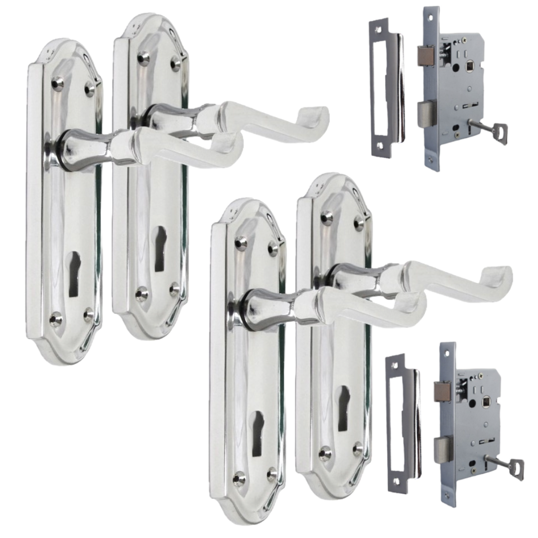 Ashford Victorian Scroll Door Handles – Polished Chrome Internal Lock Handle Set