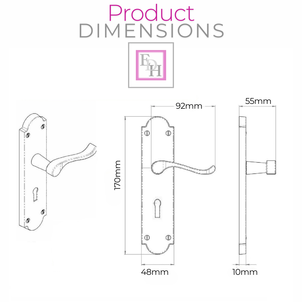 Polished Chrome Lock Door Handles Ashford Ashworth Victorian Scroll Door 170mm