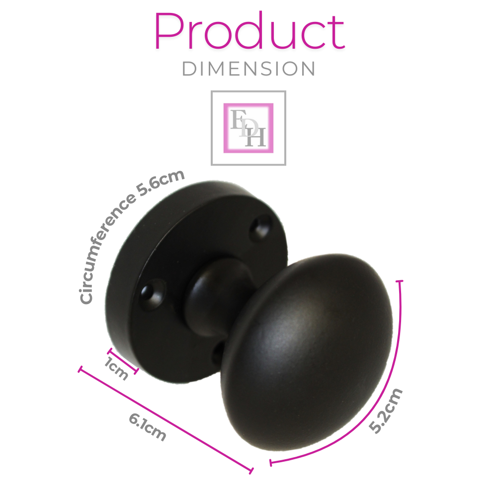 Matt Black Round Door Knob Set Including Tubular Latch - Modern Victorian Style1