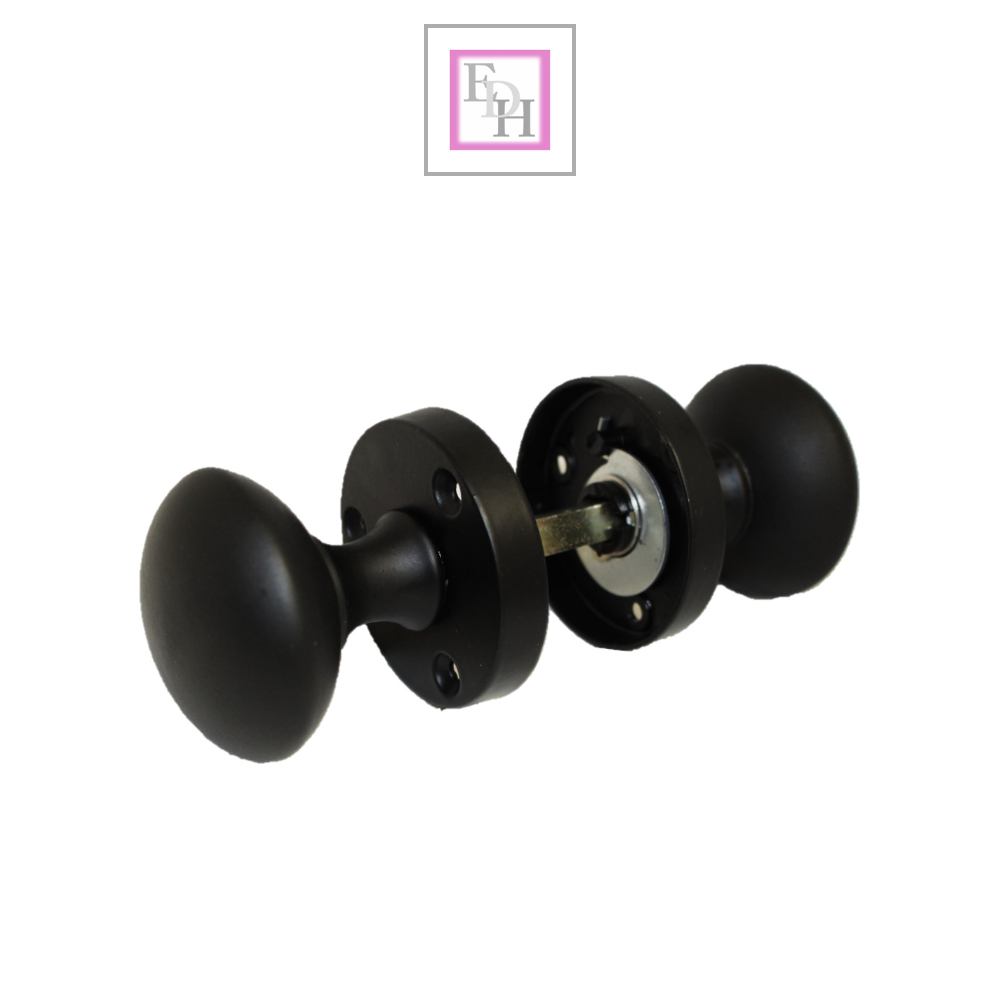 Matt Black Round Door Knob Set Including Tubular Latch - Modern Victorian Style1