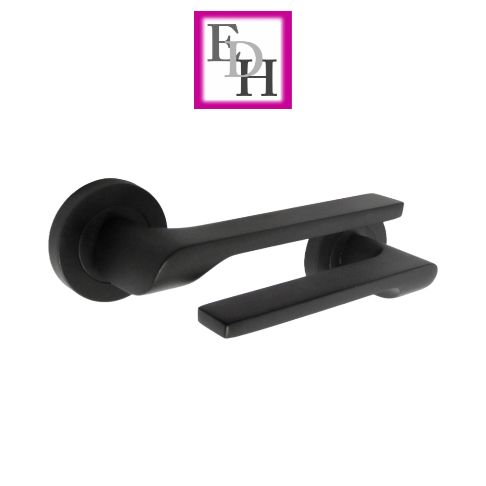 Modern Matt Black Door Handles Internal - Uno-2 Lever Latch On Rose