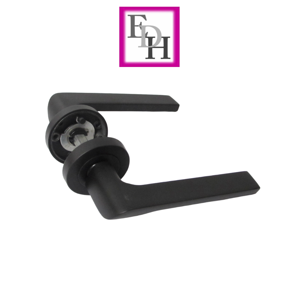 Modern Matt Black Door Handles Internal - Uno-2 Lever Latch On Rose