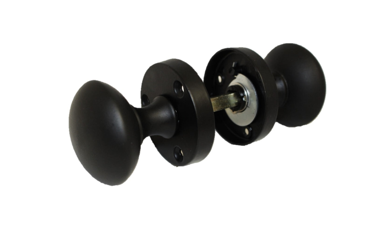 Matt Black Round Door Knob Set Including Tubular Latch - Modern Victorian Style4