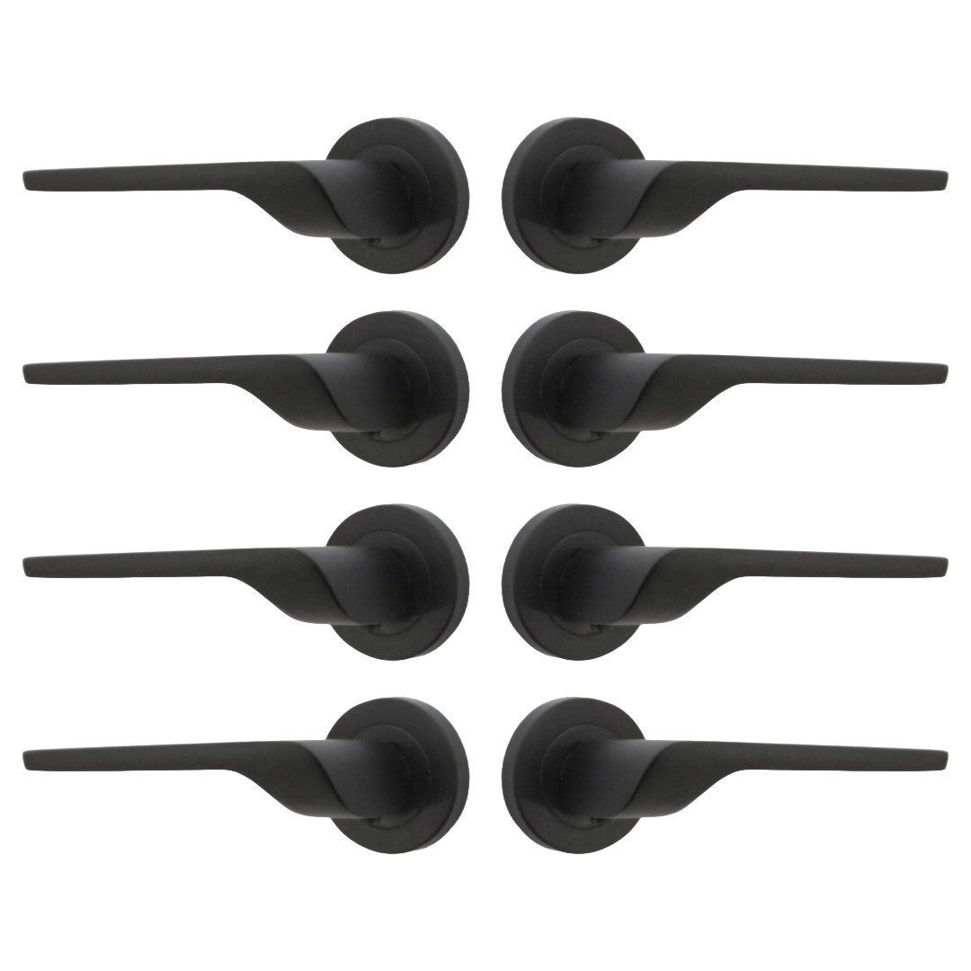 Modern Matt Black Door Handles Internal - Uno-2 Lever Latch On Rose