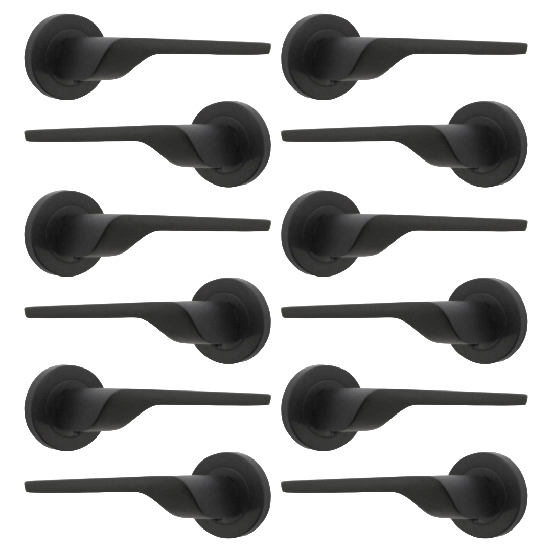 Modern Matt Black Door Handles Internal - Uno-2 Lever Latch On Rose