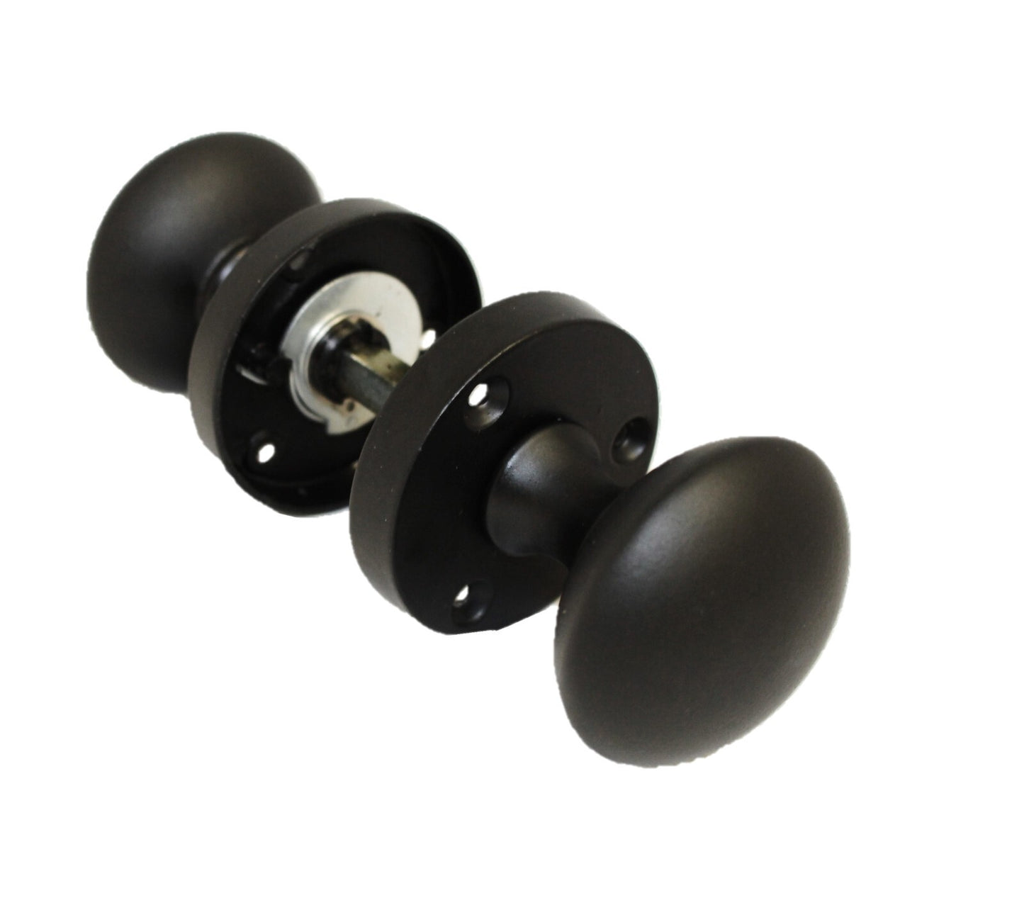 Matt Black Round Door Knob Set Including Tubular Latch - Modern Victorian Style