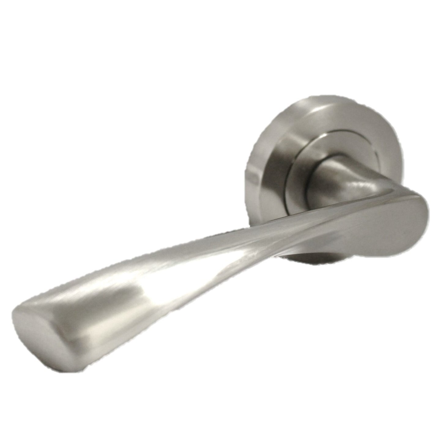 Satin Nickel Twist Door Handles + Latches Set Internal Lever on Rose 1 Pair