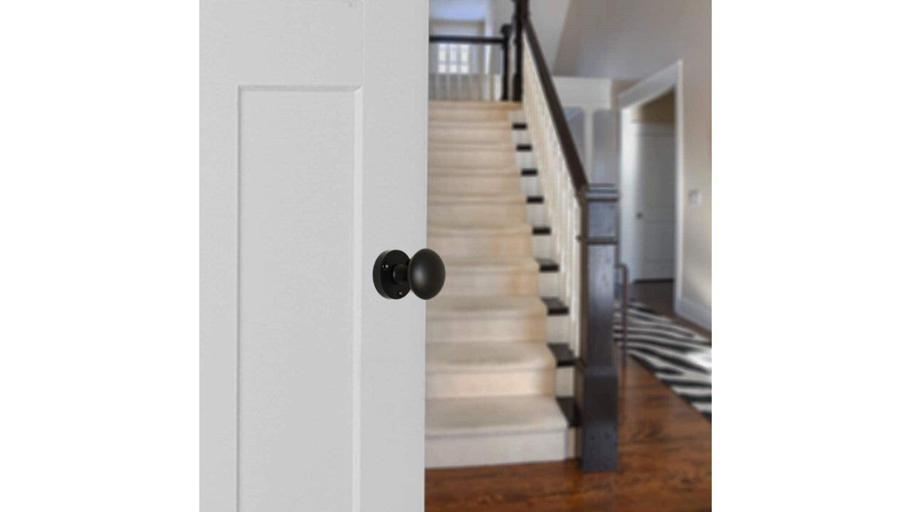 Matt Black Round Door Knob Set Including Tubular Latch - Modern Victorian Style