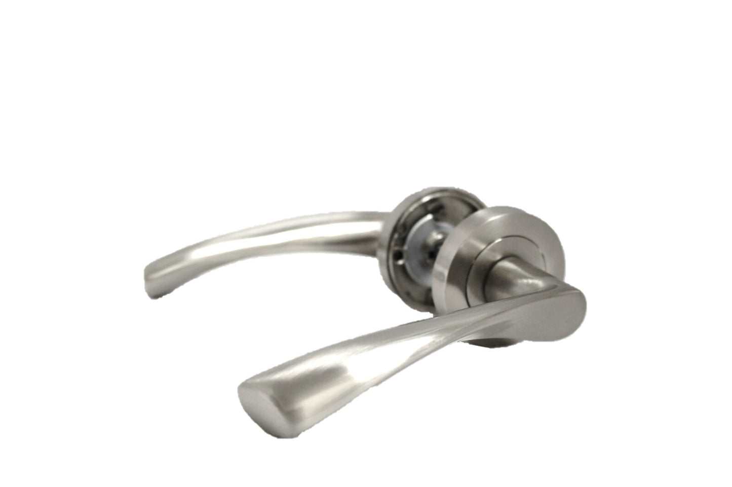 Satin Nickel Twist Door Handles + Latches Set Internal Lever on Rose 1 Pair