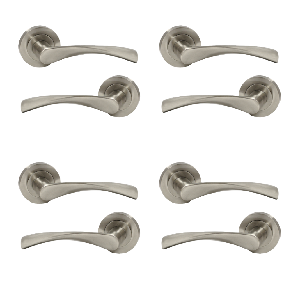 Satin Nickel Twist Door Internal Handle Set Lever on Rose 4 Pairs