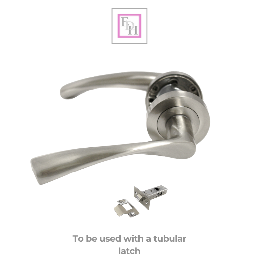 Satin Nickel Twist Door Handles + Latches Set Internal Lever on Rose 1 Pair