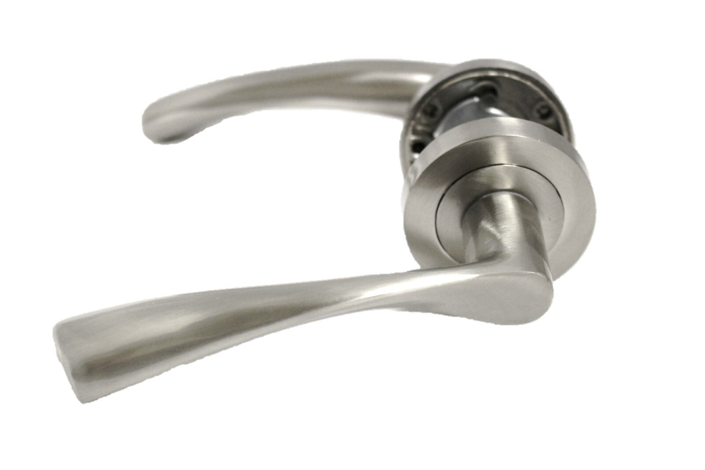 Satin Nickel Twist Door Handles + Latches Set Internal Lever on Rose 1 Pair