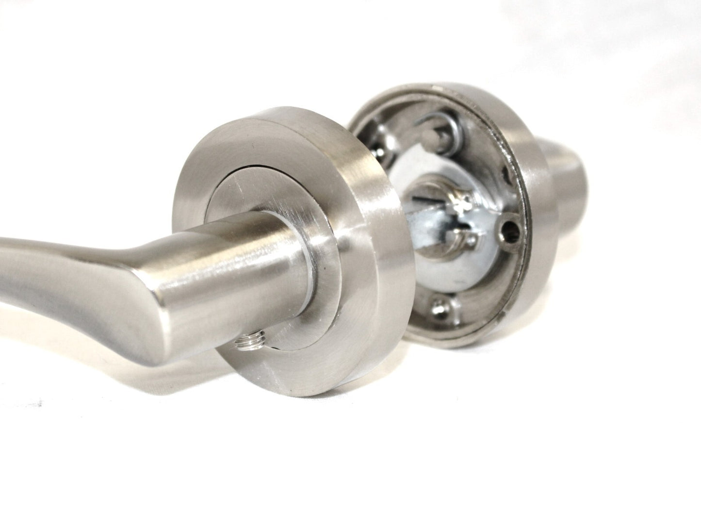 Satin Nickel Twist Door Handles + Latches Set Internal Lever on Rose 1 Pair