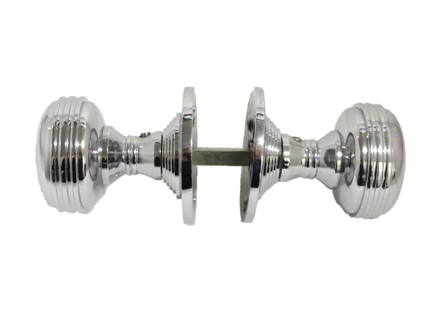 Polished Chrome Reeded Door Knobs + Latch Set Sprung Handles 1 Pair
