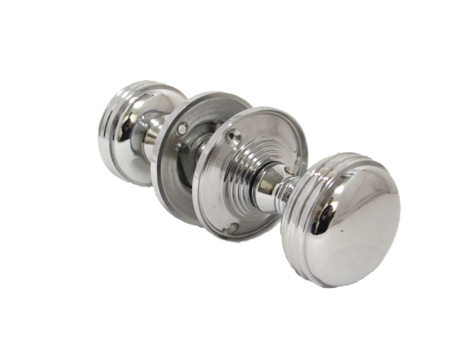 Polished Chrome Reeded Door Knobs + Latch Set Sprung Handles 1 Pair