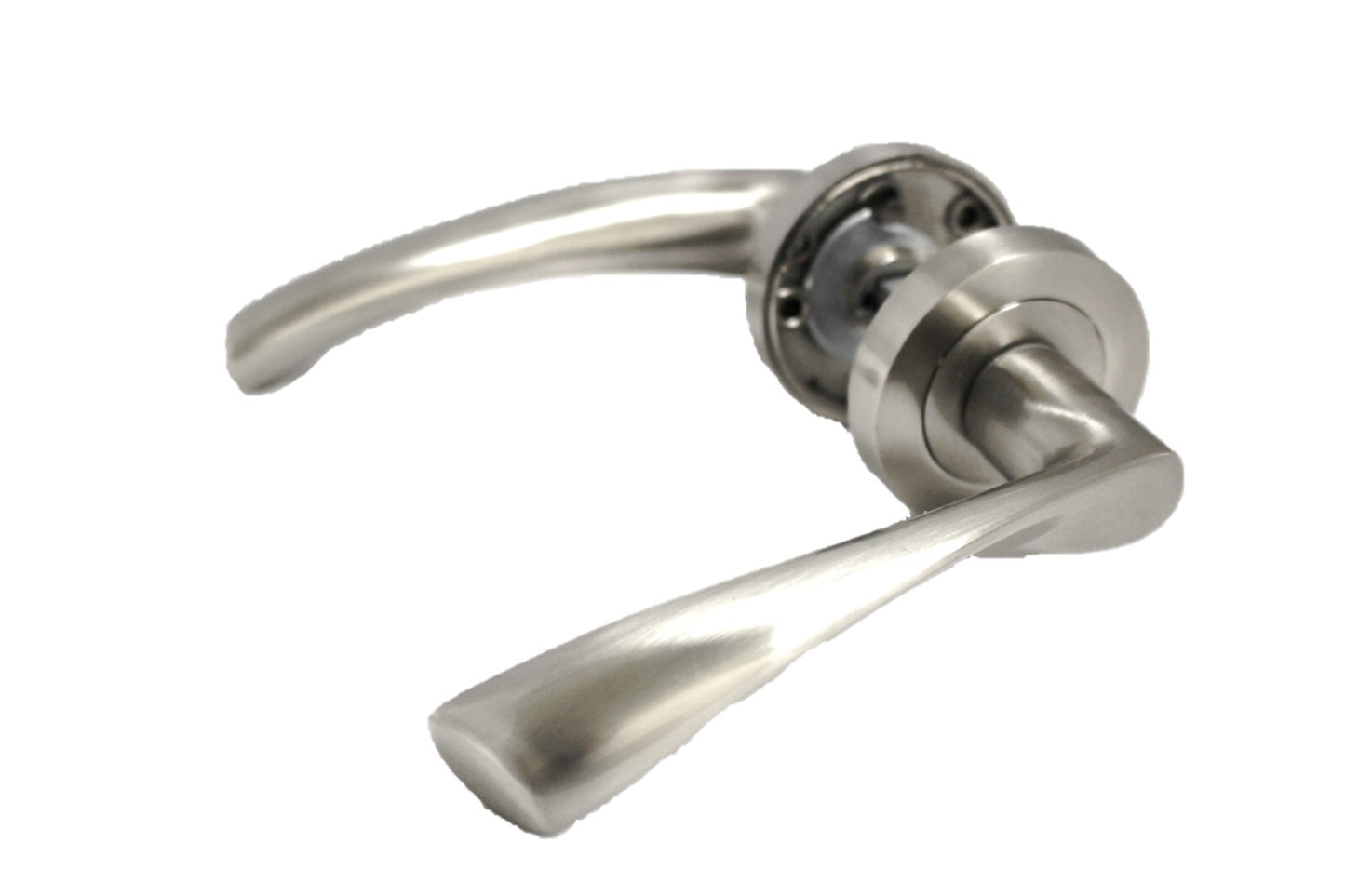 Satin Nickel Twist Door Handles + Latches Set Internal Lever on Rose 1 Pair