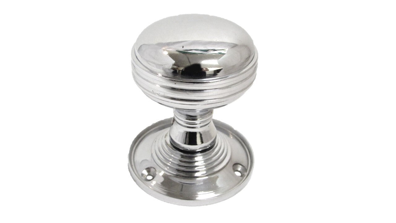 Polished Chrome Reeded Door Knobs + Latch Set Sprung Handles 1 Pair