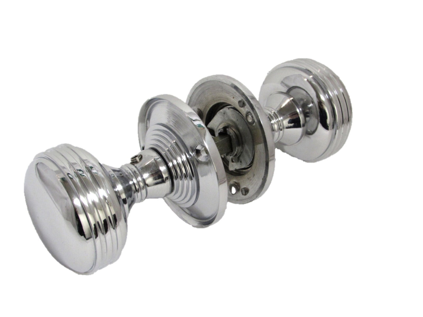 Polished Chrome Reeded Door Knobs + Latch Set Sprung Handles 1 Pair