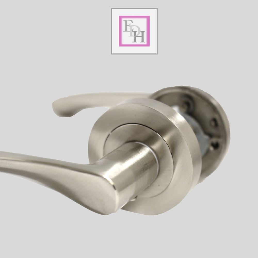 Satin Nickel Twist Door Handles + Latches Set Internal Lever on Rose 1 Pair