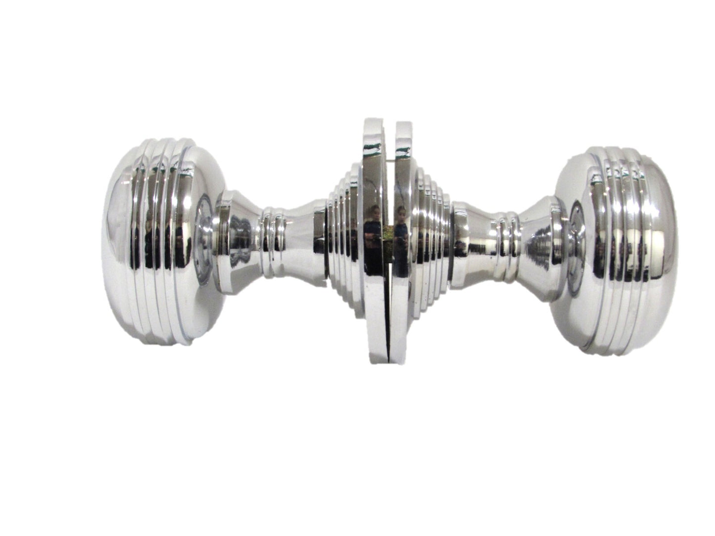 Chrome Polished Round Door Knob Set – Heavy Reeded Style Sprung Handles 6 Pairs
