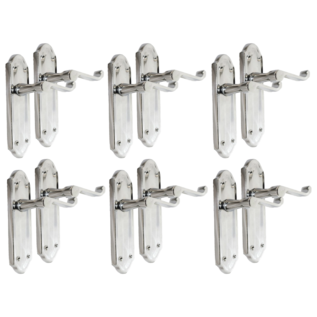 Chrome Plated Internal Door Handles Ashford Style Lever Latch Handles, 6 Pairs