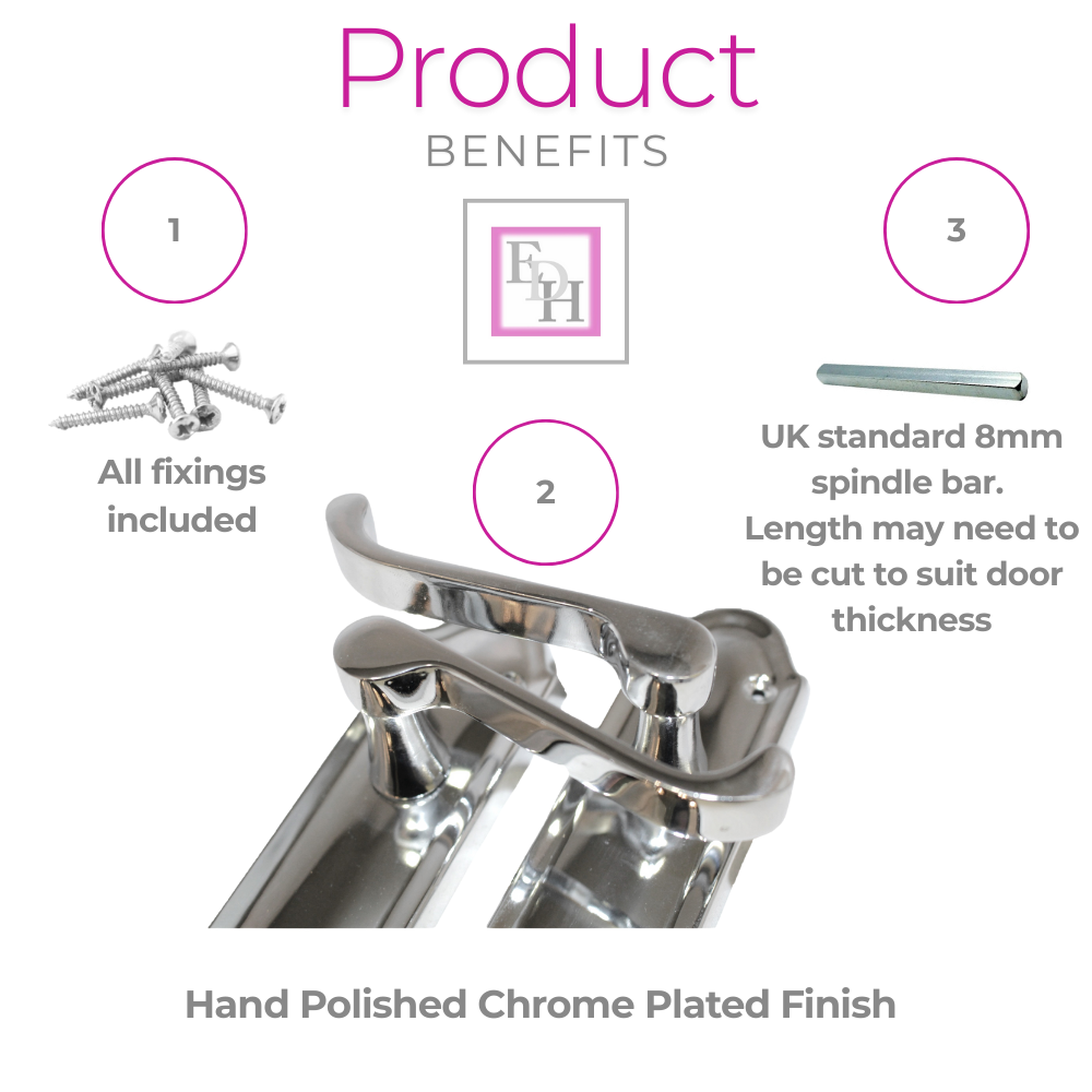Chrome Plated Internal Door Handles Ashford Style Lever Latch Handles, 6 Pairs