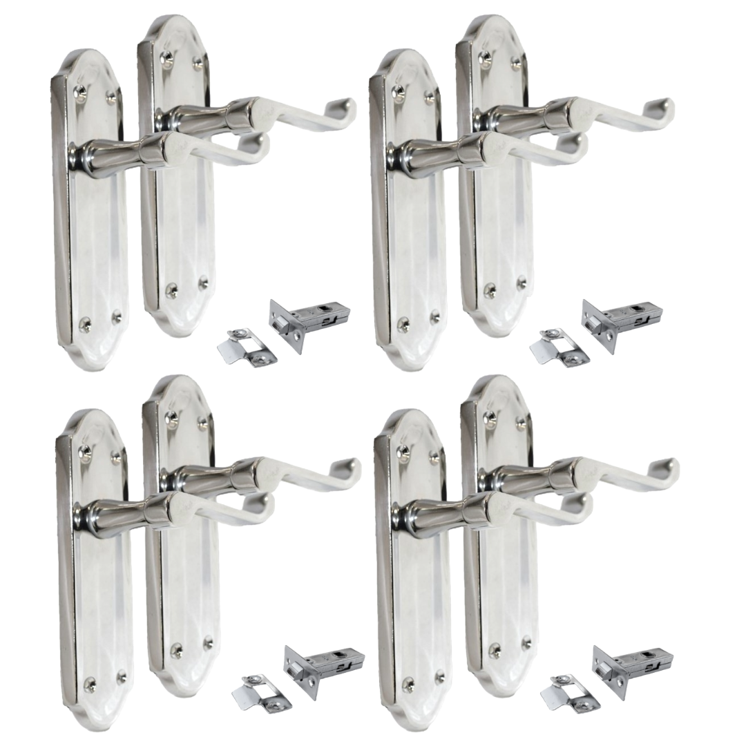 Chrome Plated Internal Door Handles Ashford Style Lever Latch + Tubular Latch
