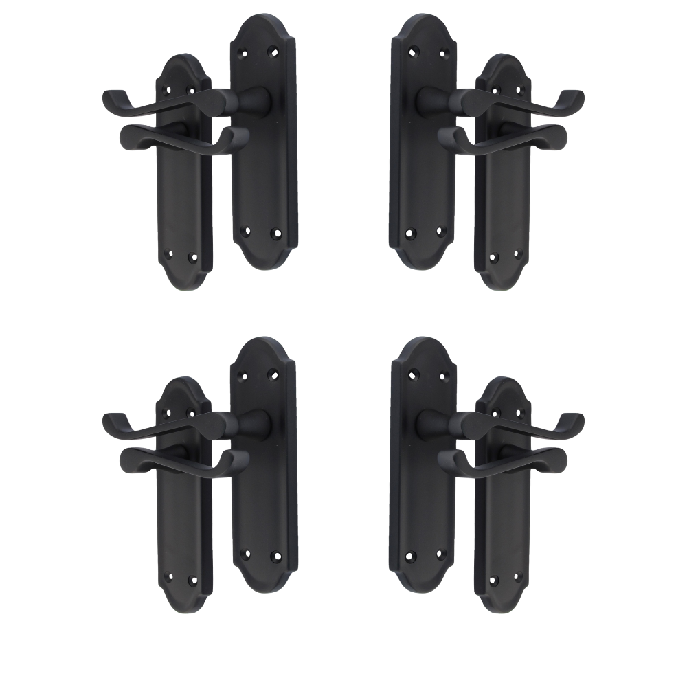 Matt Black Internal Door Handles Ashford Style Lever Latch Handles, 6 Pairs