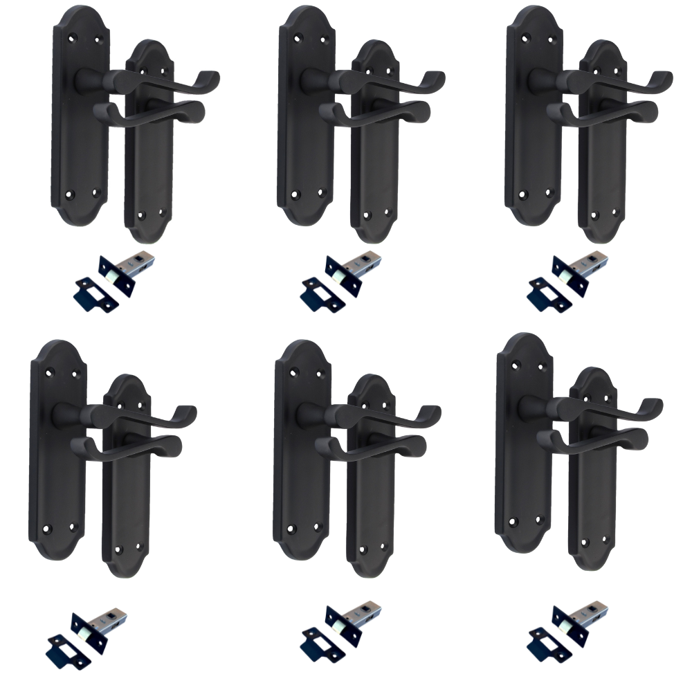 Matt Black Internal Door Handles Ashford Style Lever Latch Handles and Latch