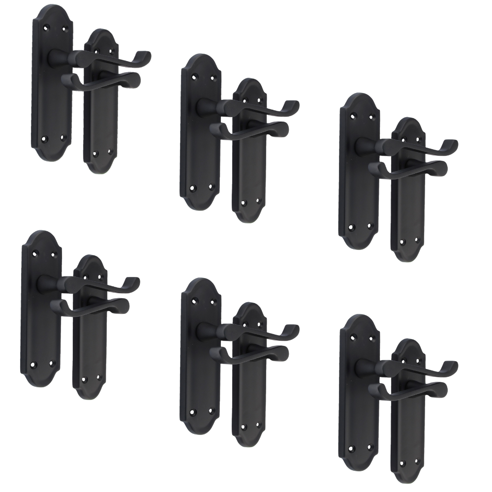 Matt Black Internal Door Handles Ashford Style Lever Latch Handles, 6 Pairs